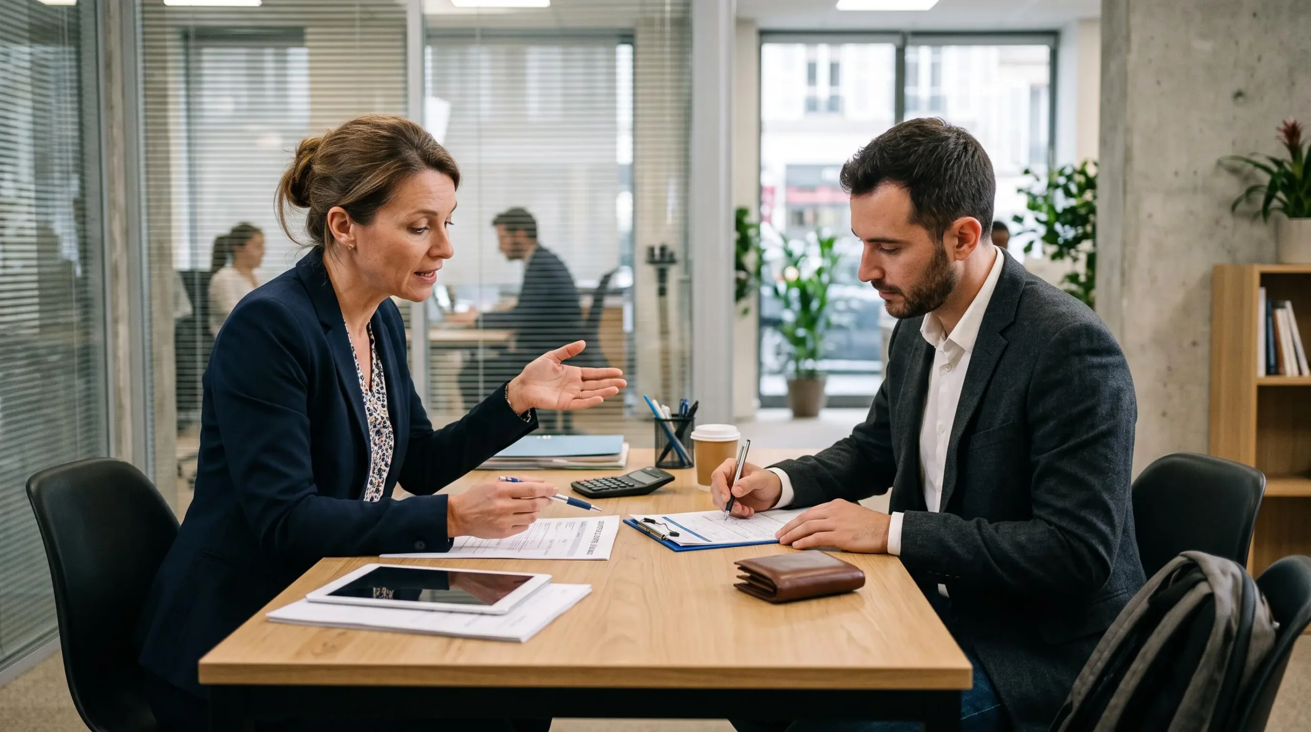 Un conseiller bancaire accompagne un client lors de l'ouverture d'un compte individuel dans une agence bancaire.