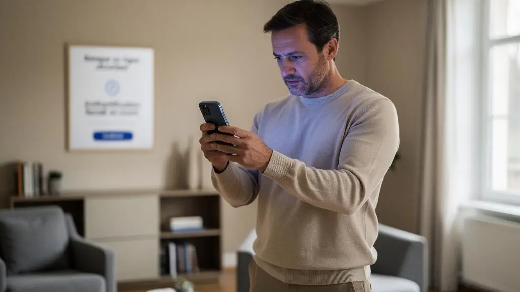 Personne utilisant l'authentification biométrique faciale sur smartphone pour une opération bancaire en ligne
